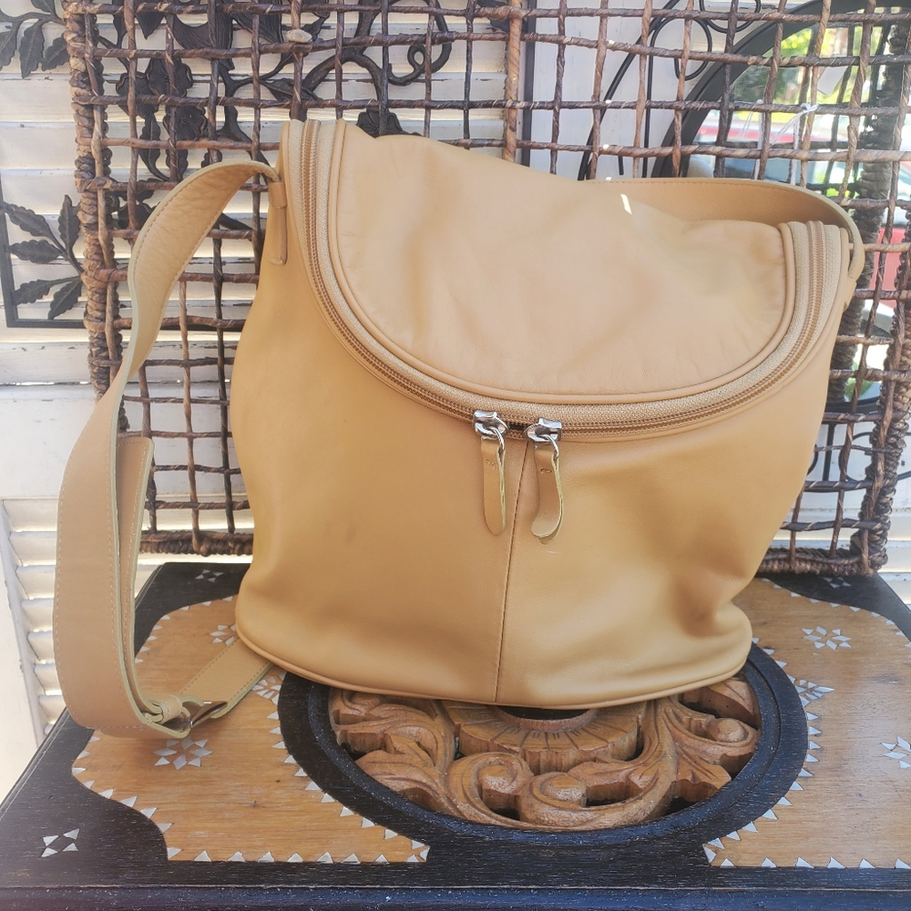 MAXX New York Purse Camel, Leather Wrap Around Zip Closure Shoulder HandBag JO+